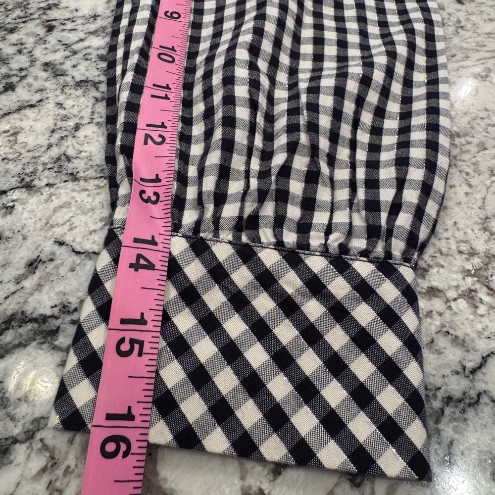 LOFT Black & Cream Gingham Tiered Mini Dress- size large - Picture 6 of 9